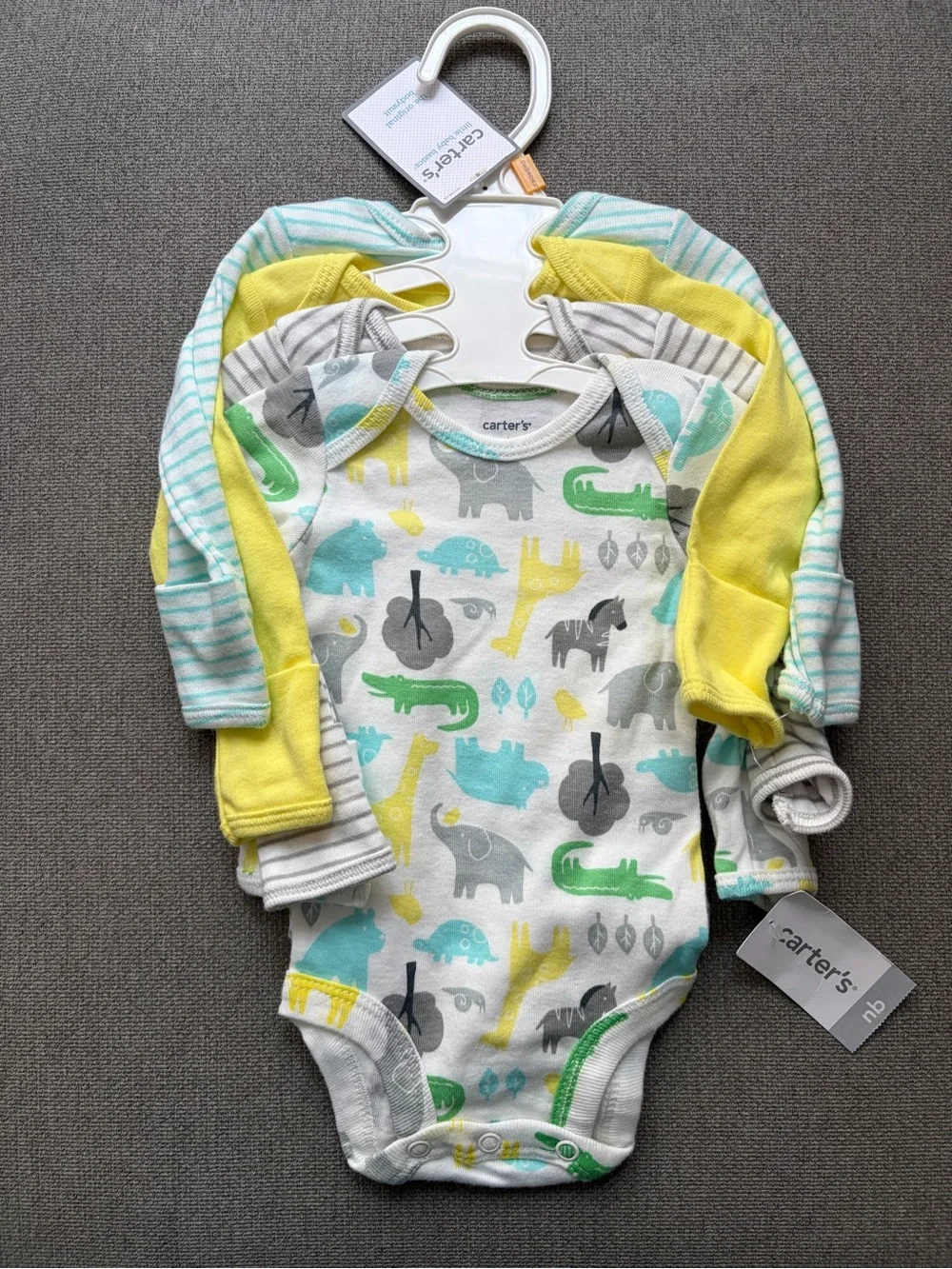 Carters Denim Pants with Plaid Shirt plus Four Pack Long Sleeve Onesies- Newborn